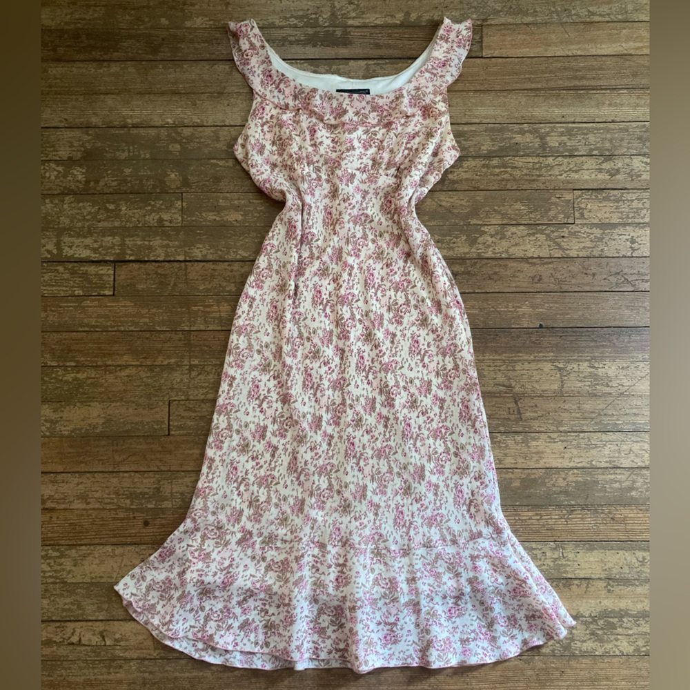90s Ditsy Floral Garden Party Ruffle Milkmaid Dress